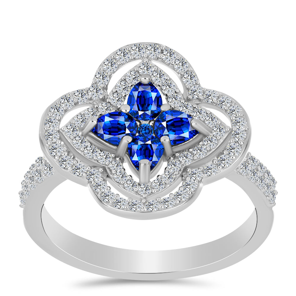 Anillo de Plata con Zafiro Azul Australiano y Topacio Blanco 3 