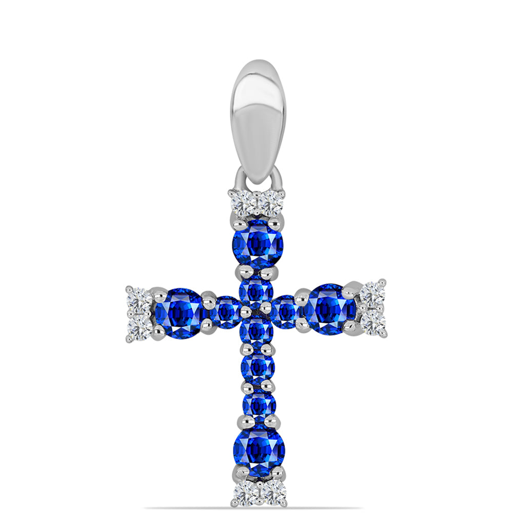 Cruz Colgante de Plata con Zafiro Azul Australiano y Topacio Blanco
