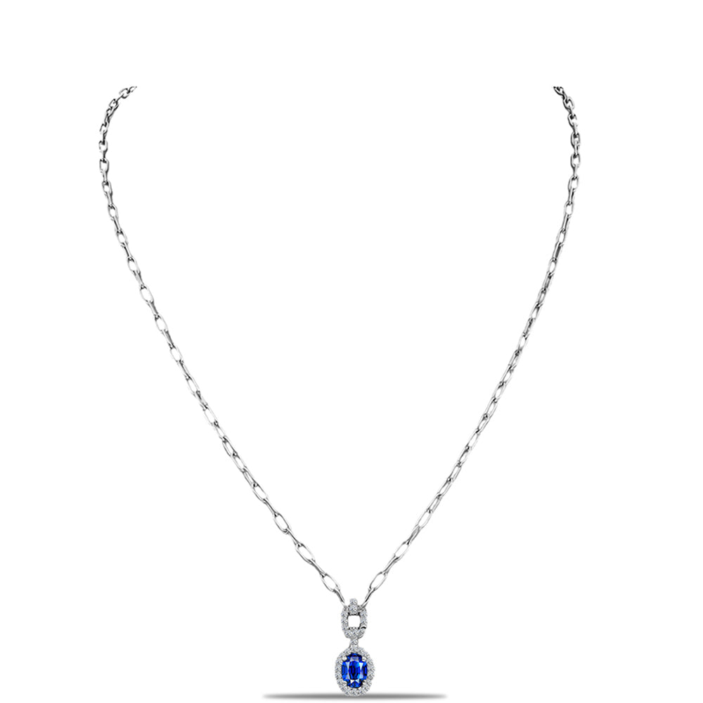 Collar de Plata con Zafiro Azul Australiano y Topacio Blanco