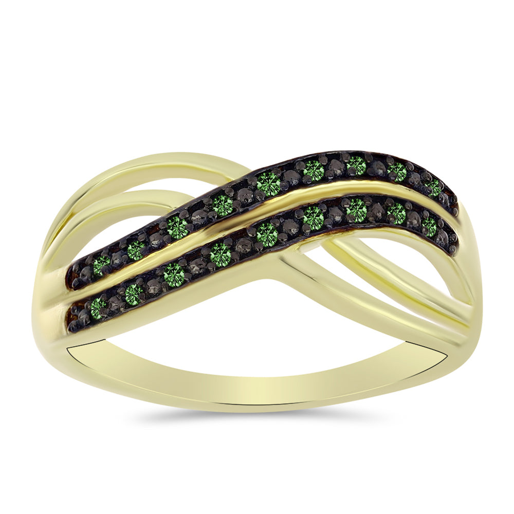 Anillo de Plata Bañada en Oro con Diamante Verde 3 