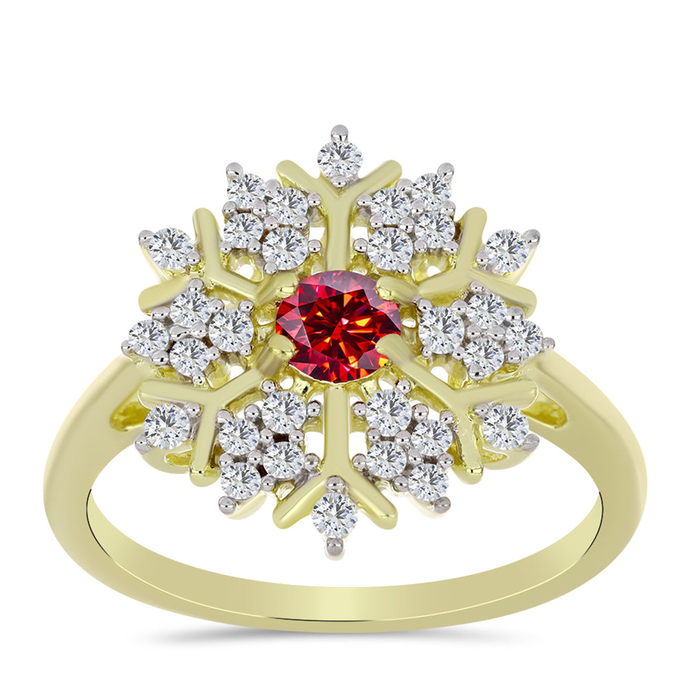 Anillo de Plata Bañada en Oro con Majestuosa moisanita roja y Topacio Blanco 3 