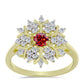 Anillo de Plata Bañada en Oro con Majestuosa moisanita roja y Topacio Blanco