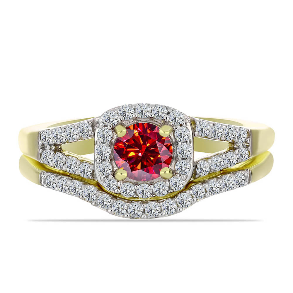 Anillo de Plata Bañada en Oro con Majestuosa moisanita roja y Topacio Blanco 1 