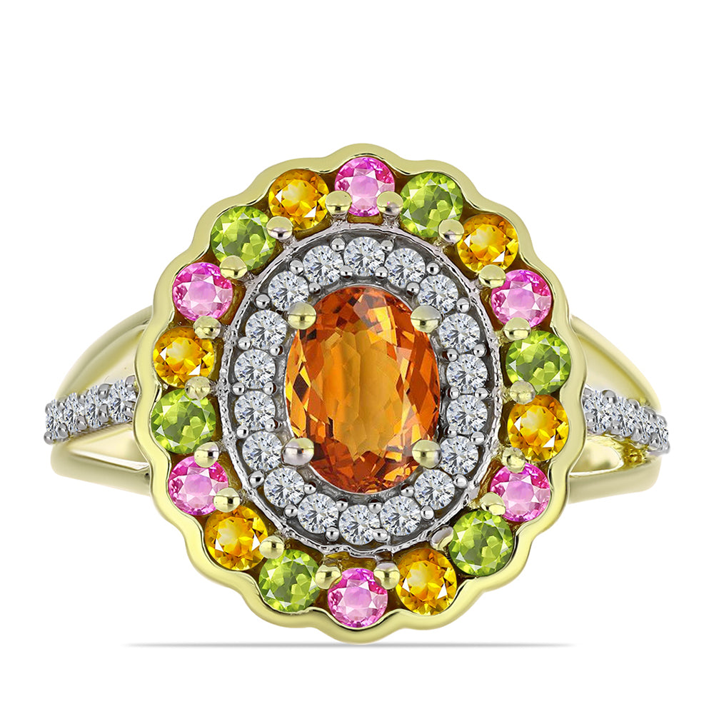 Anillo de Plata Bañada en Oro con Chakra Turmalina y Topacio Blanco