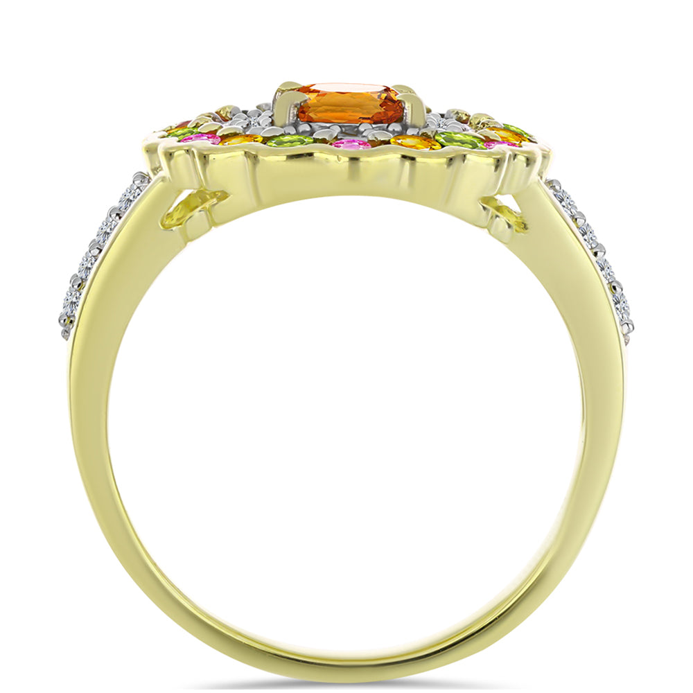 Anillo de Plata Bañada en Oro con Chakra Turmalina y Topacio Blanco