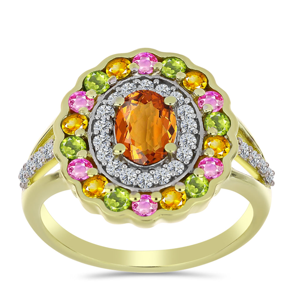 Anillo de Plata Bañada en Oro con Chakra Turmalina y Topacio Blanco 3 