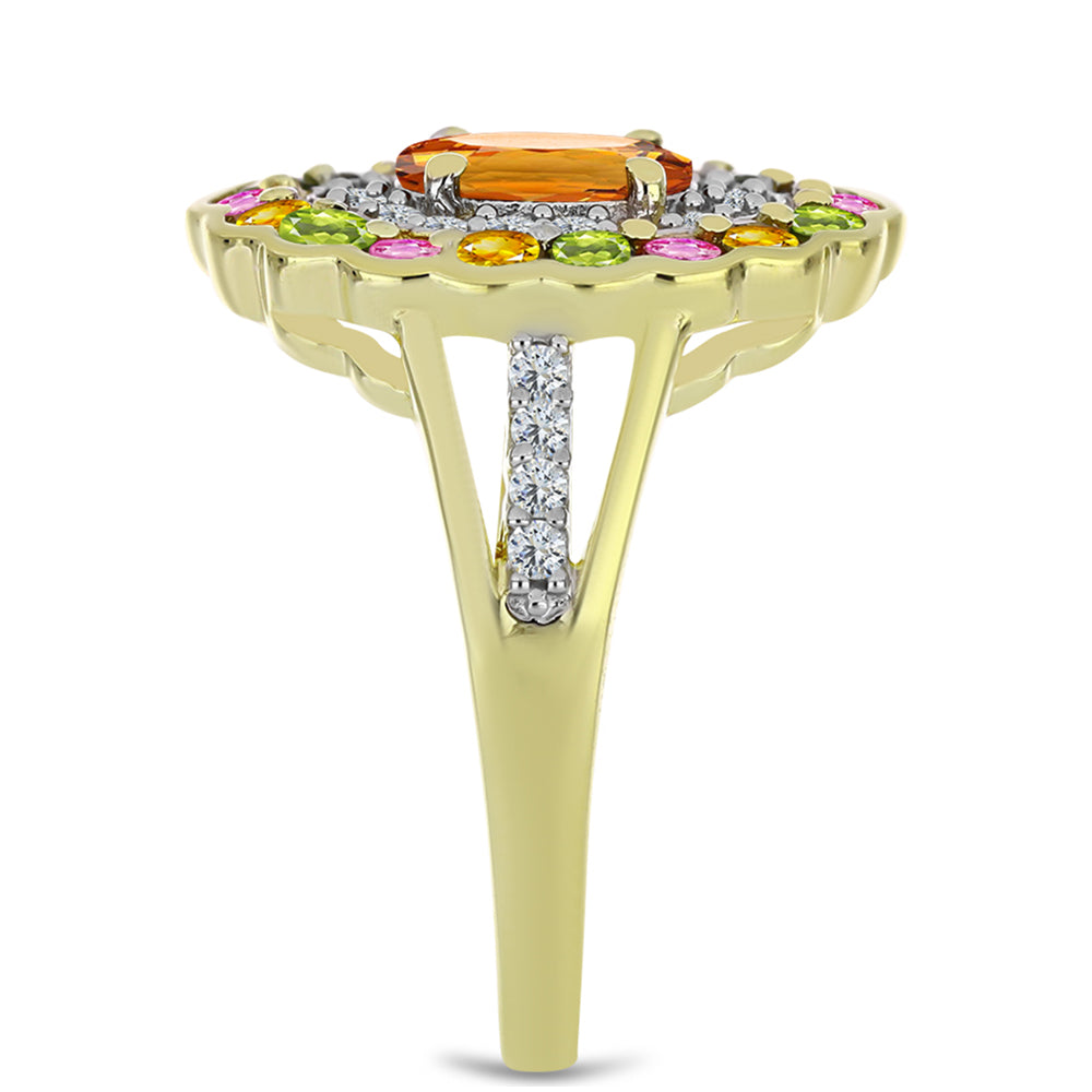 Anillo de Plata Bañada en Oro con Chakra Turmalina y Topacio Blanco 4 