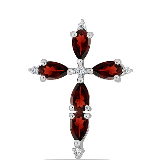 Cruz Colgante de Plata con Granate Barton y Topacio Blanco
