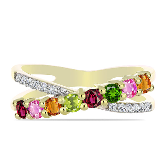 Anillo de Plata Bañada en Oro con Chakra Turmalina y Topacio Blanco