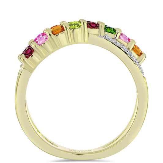 Anillo de Plata Bañada en Oro con Chakra Turmalina y Topacio Blanco