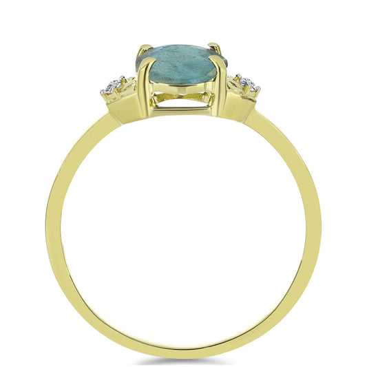 Anillo de Plata Bañada en Oro con Labradorita y Topacio Blanco