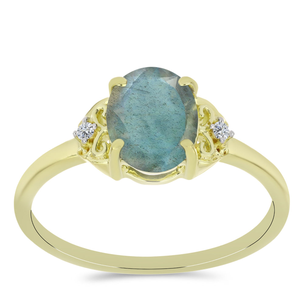 Anillo de Plata Bañada en Oro con Labradorita y Topacio Blanco 3 