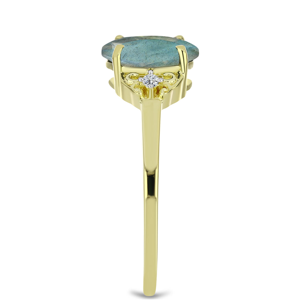 Anillo de Plata Bañada en Oro con Labradorita y Topacio Blanco 4 