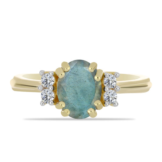 Anillo de Plata Bañada en Oro con Labradorita y Topacio Blanco