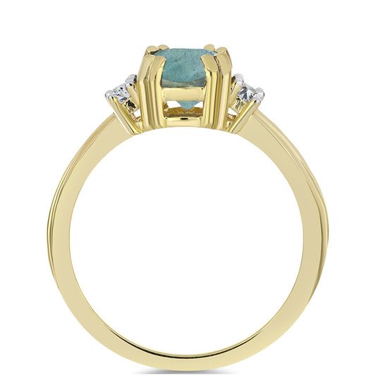 Anillo de Plata Bañada en Oro con Labradorita y Topacio Blanco