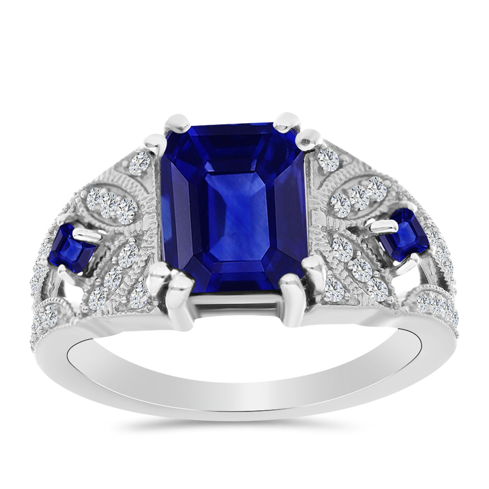 Anillo de Plata con Zafiro Azul Australiano y Topacio Blanco 3 