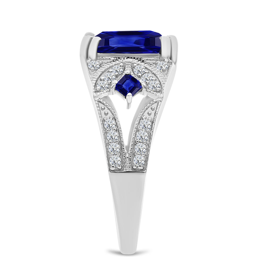Anillo de Plata con Zafiro Azul Australiano y Topacio Blanco 4 