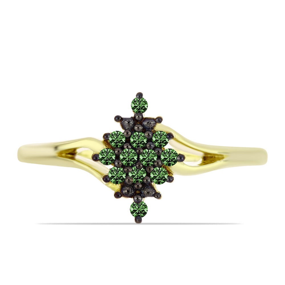 Anillo de Plata Bañada en Oro con Diamante Verde