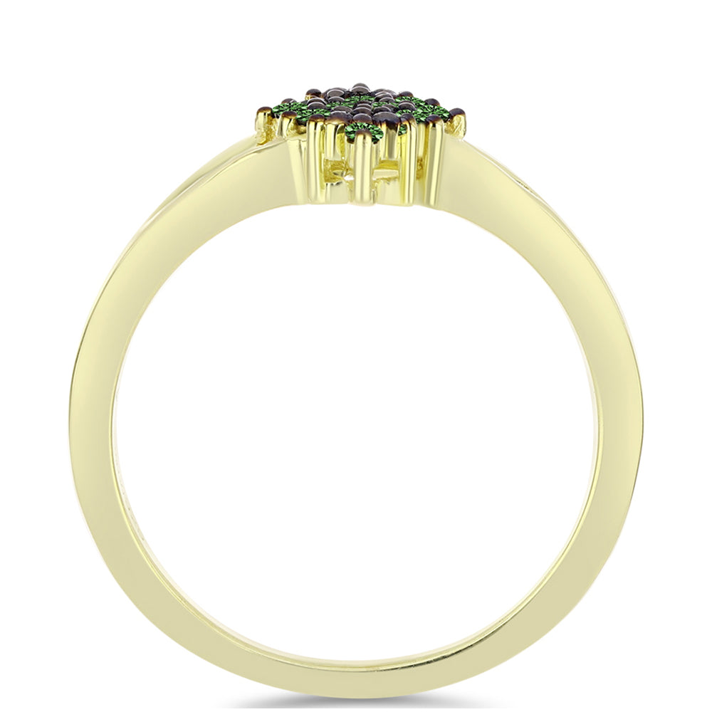 Anillo de Plata Bañada en Oro con Diamante Verde 2 