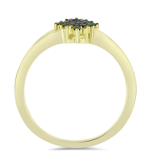 Anillo de Plata Bañada en Oro con Diamante Verde