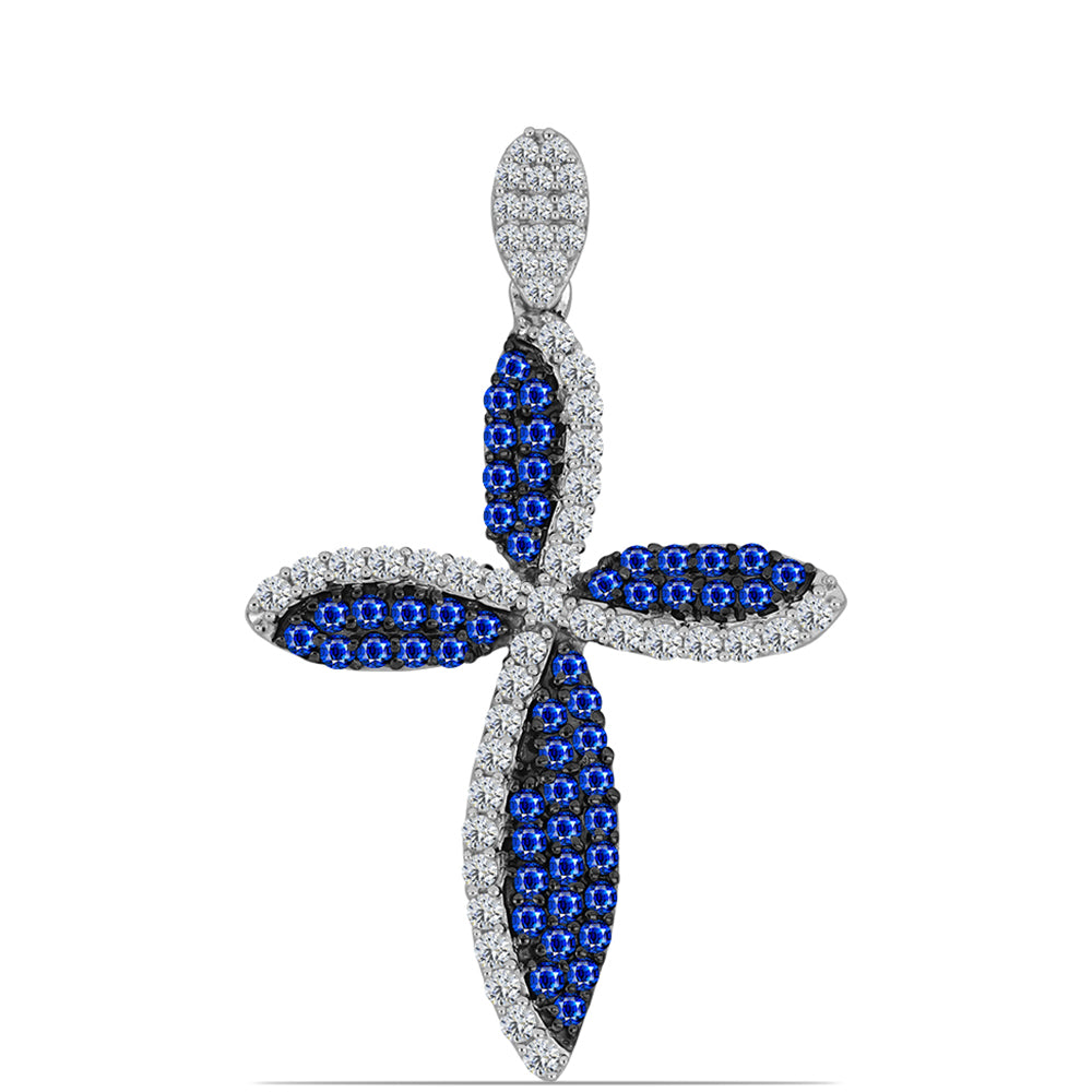 Cruz Colgante de Plata con Zafiro Azul Australiano y Topacio Blanco 1 