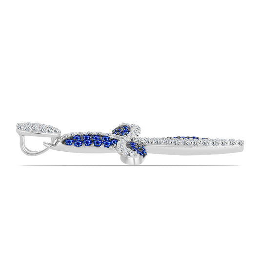 Cruz Colgante de Plata con Zafiro Azul Australiano y Topacio Blanco