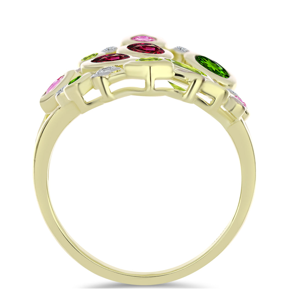 Anillo de Plata Bañada en Oro con Chakra Turmalina y Topacio Blanco 2 