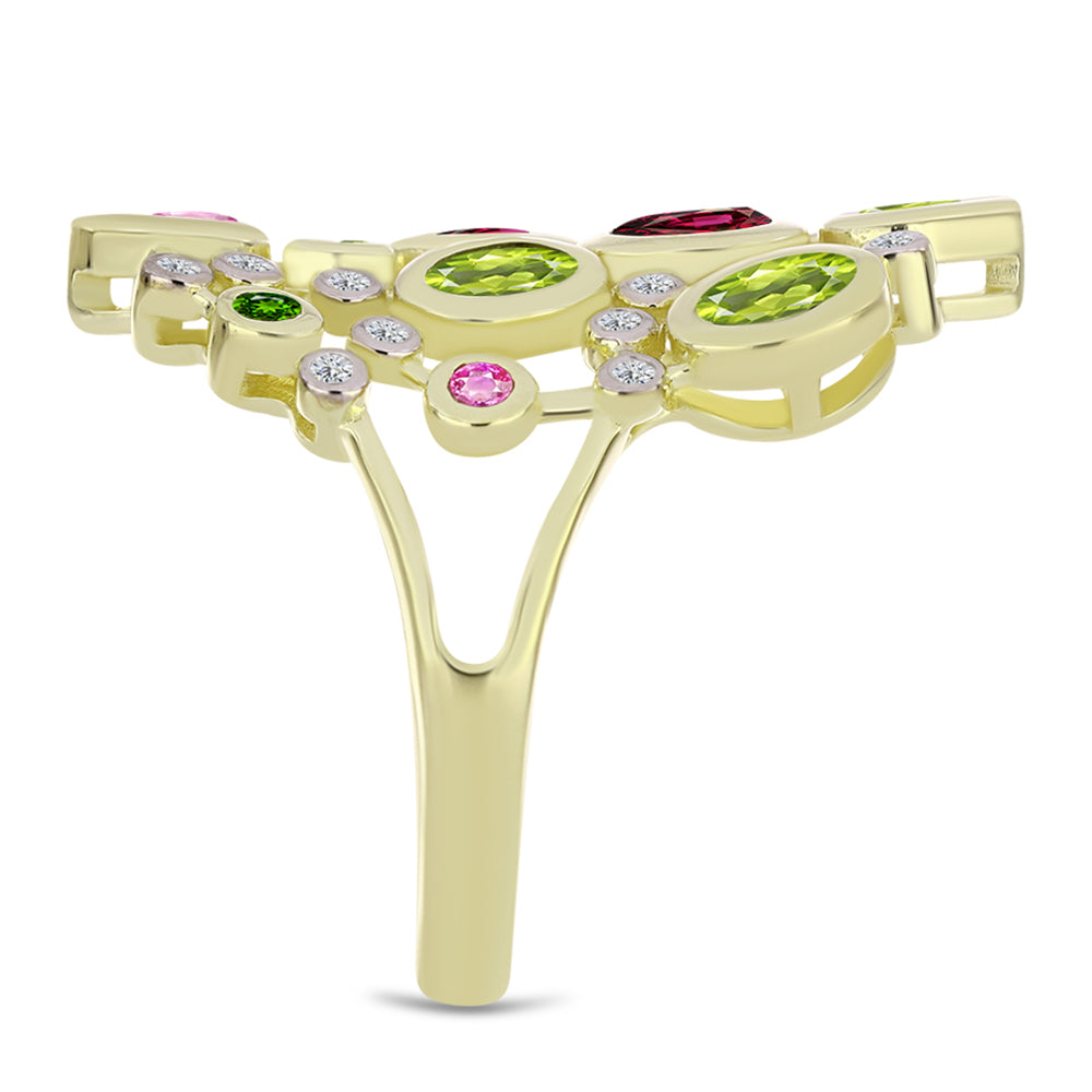 Anillo de Plata Bañada en Oro con Chakra Turmalina y Topacio Blanco 4 