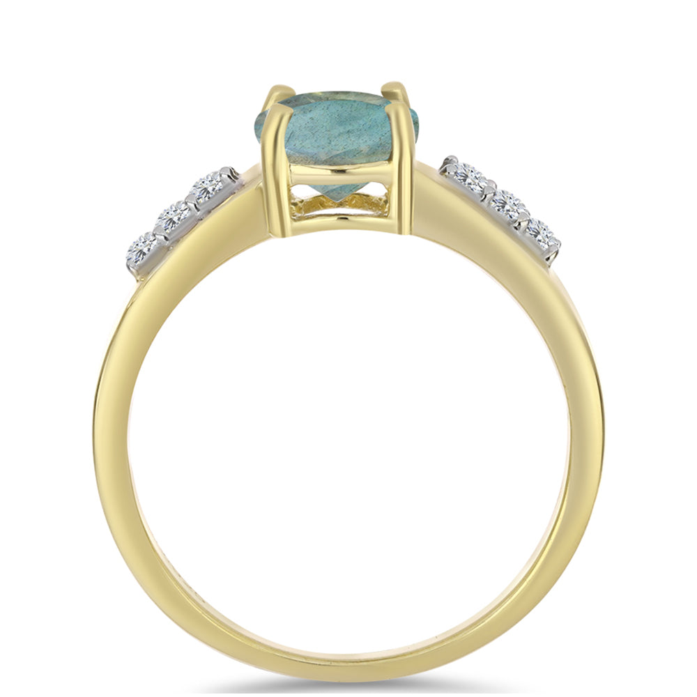 Anillo de Plata Bañada en Oro con Labradorita y Topacio Blanco