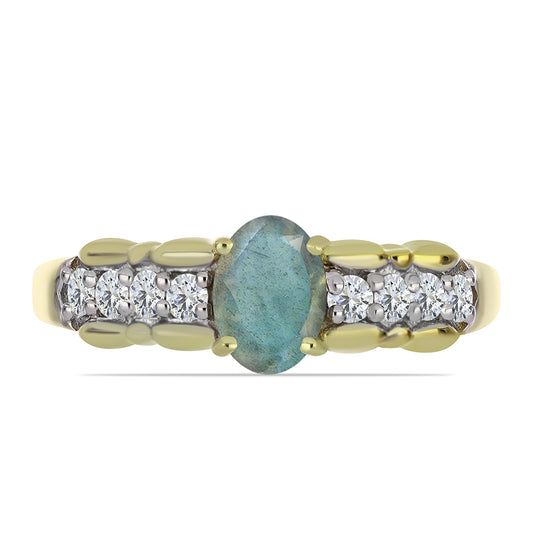 Anillo de Plata Bañada en Oro con Labradorita y Topacio Blanco