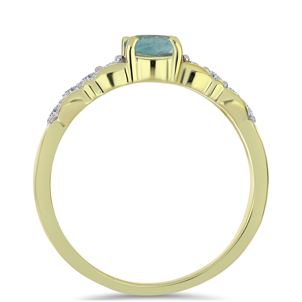 Anillo de Plata Bañada en Oro con Labradorita y Topacio Blanco 2 