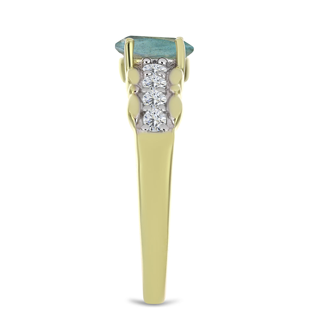 Anillo de Plata Bañada en Oro con Labradorita y Topacio Blanco 4 