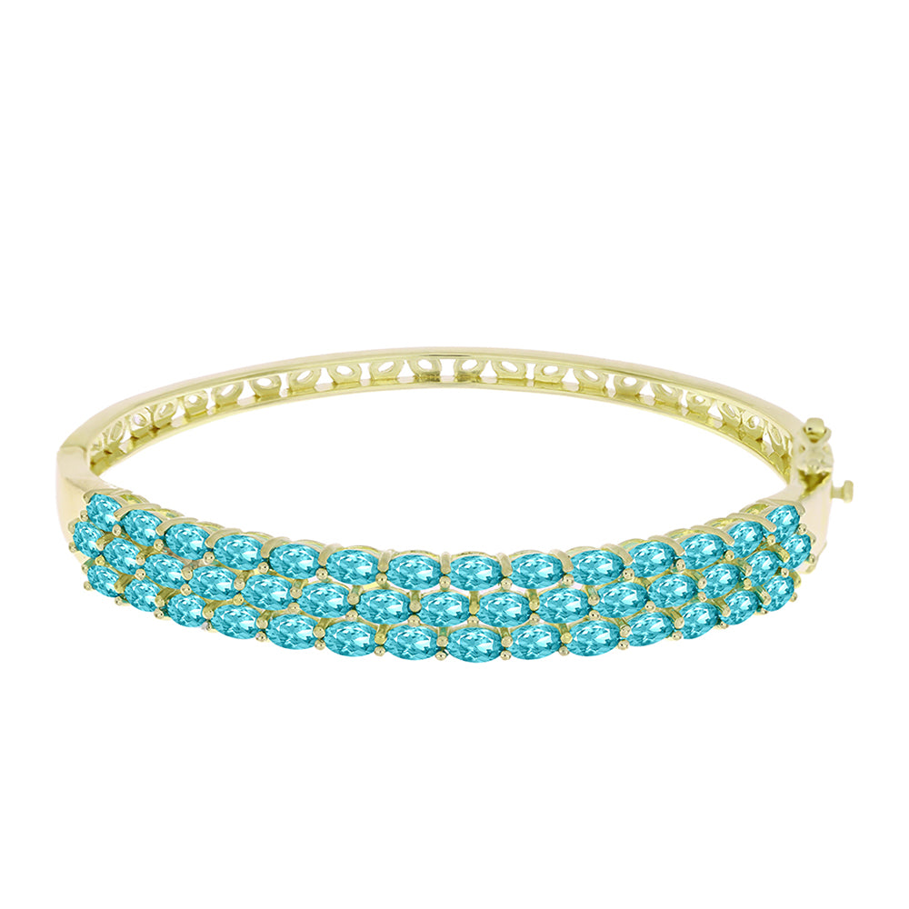 Brazalete de Plata Bañada en Oro con Cuarzo Paraiba 4 