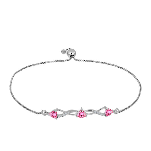 Pulsera de Plata con Turmalina Rosa de Pelmadulla y Topacio Blanco