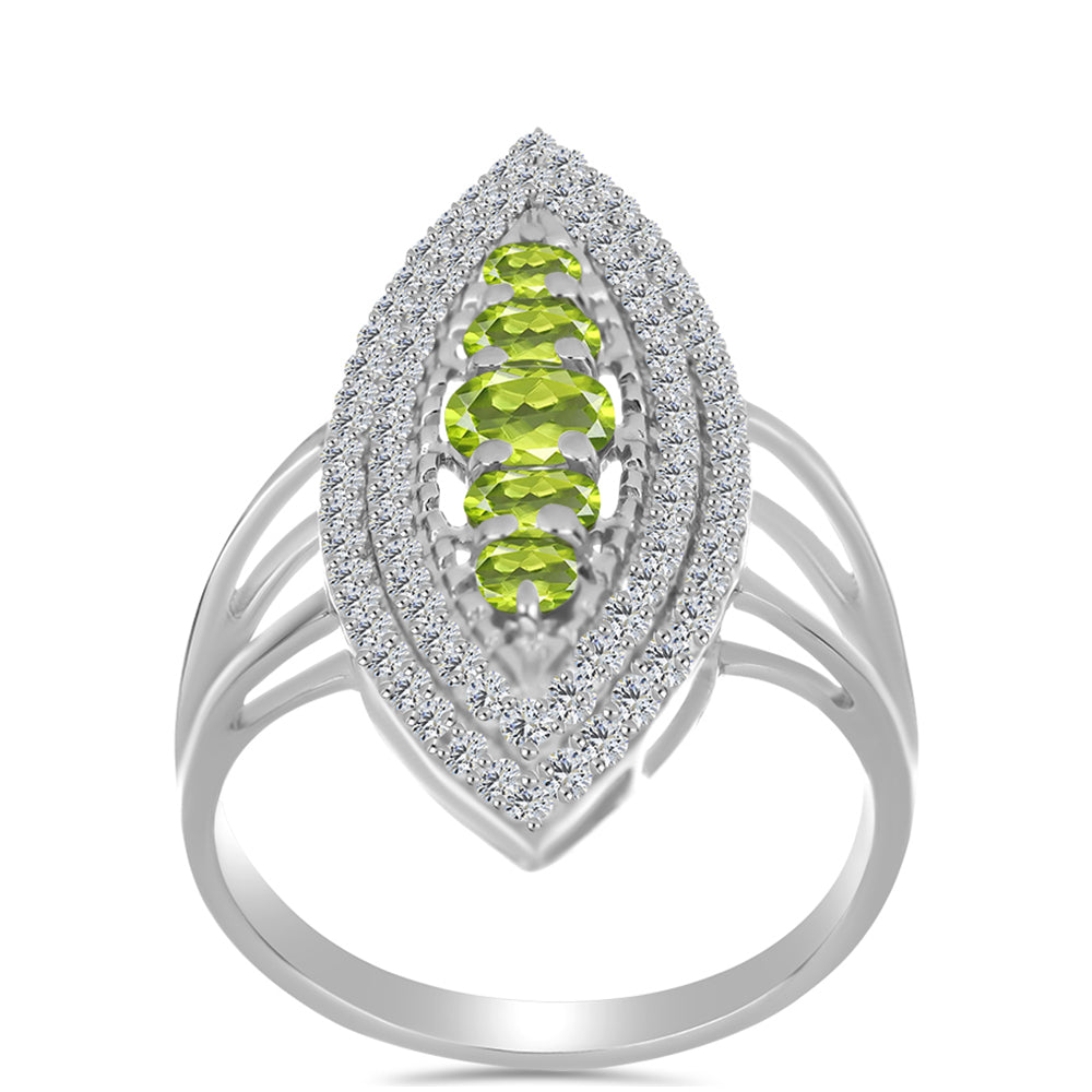 Anillo de Plata con Peridoto de Changbai y Topacio Blanco 3 