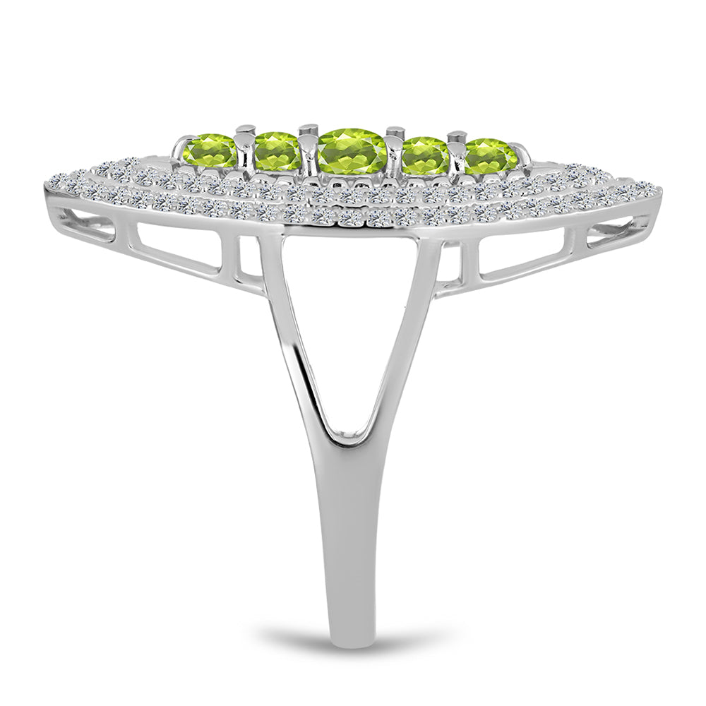 Anillo de Plata con Peridoto de Changbai y Topacio Blanco 4 