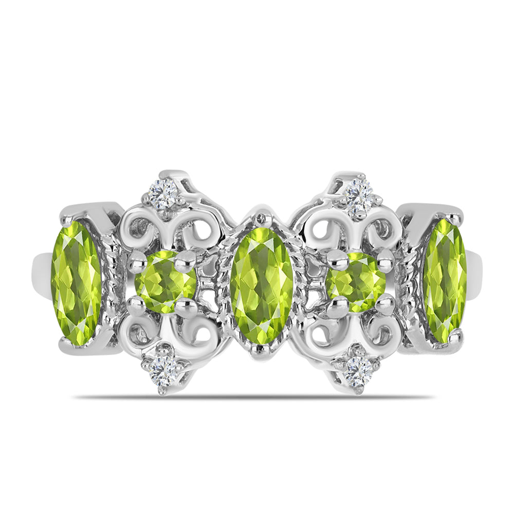 Anillo de Plata con Peridoto de Changbai y Topacio Blanco 5 