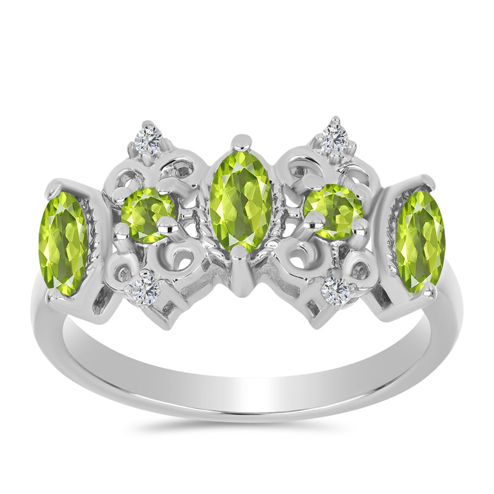 Anillo de Plata con Peridoto de Changbai y Topacio Blanco 7 