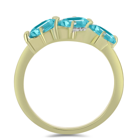 Anillo de Plata Bañada en Oro con Cuarzo Paraiba y Topacio Blanco