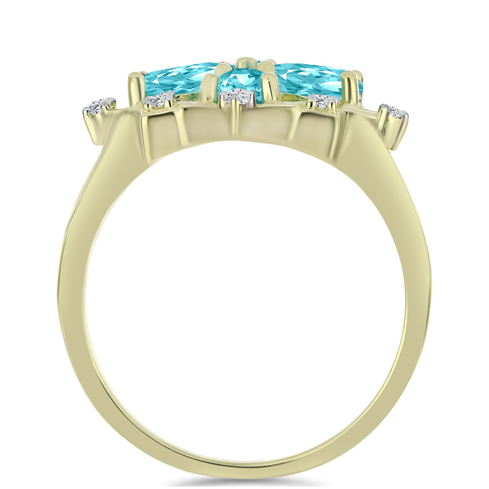 Anillo de Plata Bañada en Oro con Cuarzo Paraiba y Topacio Blanco 2 