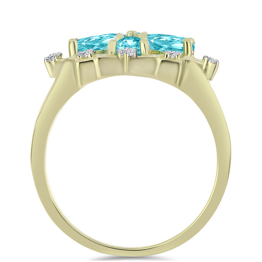 Anillo de Plata Bañada en Oro con Cuarzo Paraiba y Topacio Blanco