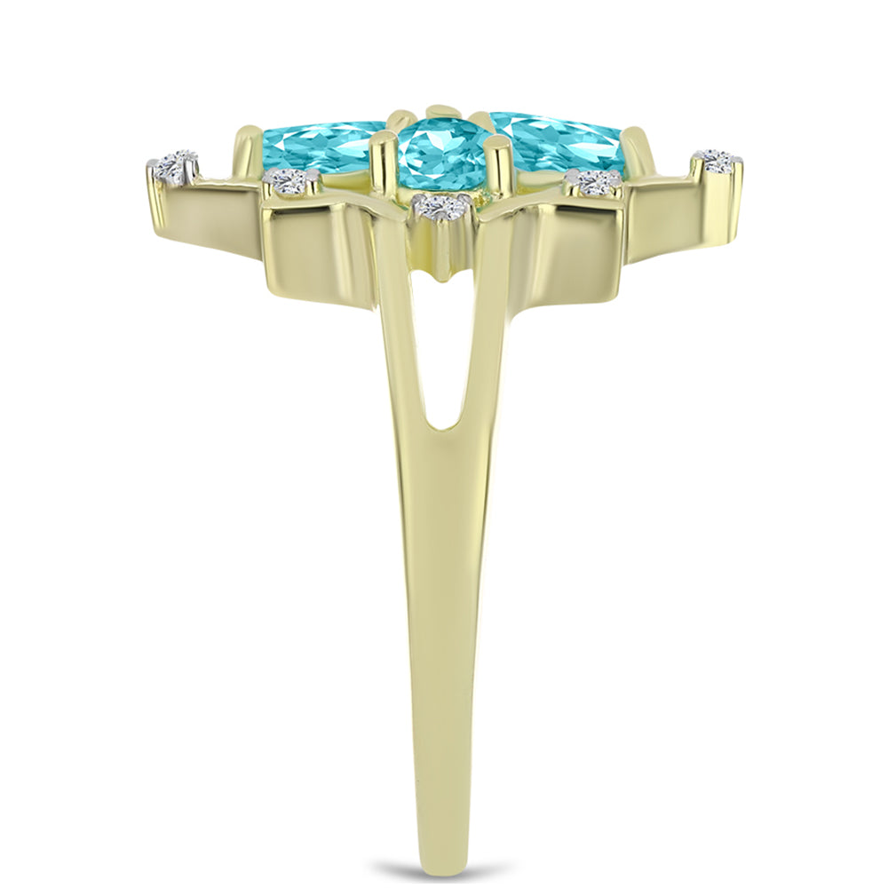 Anillo de Plata Bañada en Oro con Cuarzo Paraiba y Topacio Blanco 4 