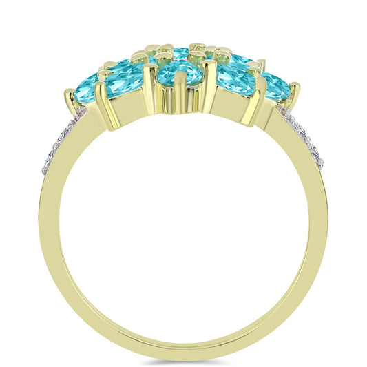 Anillo de Plata Bañada en Oro con Cuarzo Paraiba y Topacio Blanco