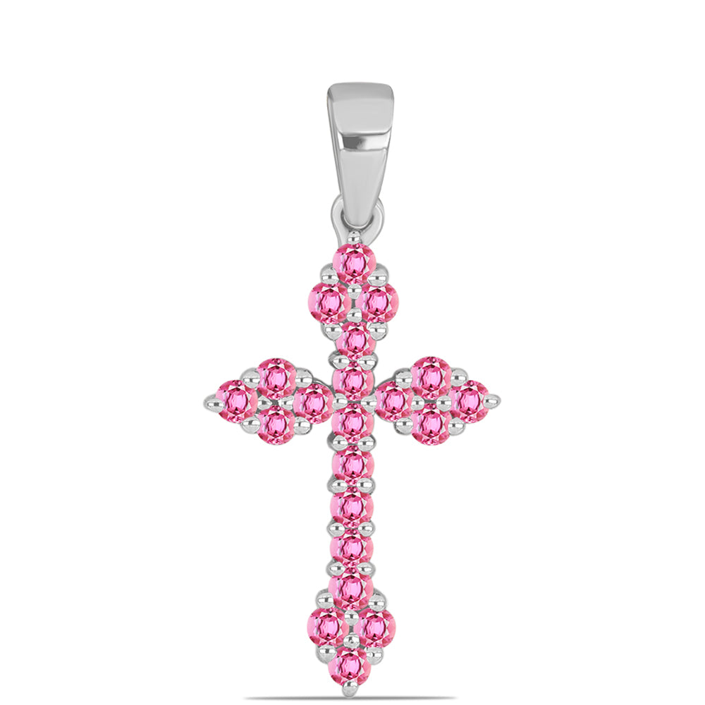 Cruz Colgante de Plata con Turmalina Rosa de Pelmadulla