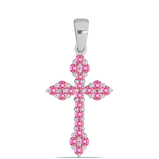 Cruz Colgante de Plata con Turmalina Rosa de Pelmadulla