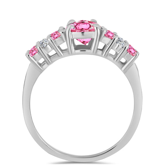 Anillo de Plata con Turmalina Rosa de Pelmadulla y Topacio Blanco