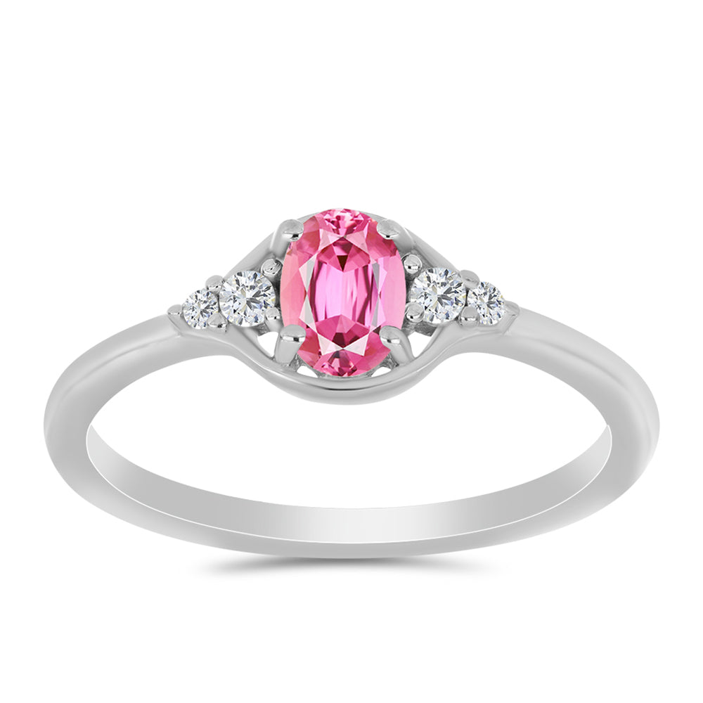 Anillo de Plata con Turmalina Rosa de Pelmadulla y Topacio Blanco
