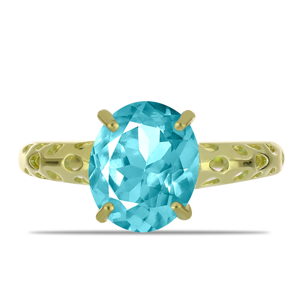 Anillo de Plata Bañada en Oro con Cuarzo Paraiba 1 