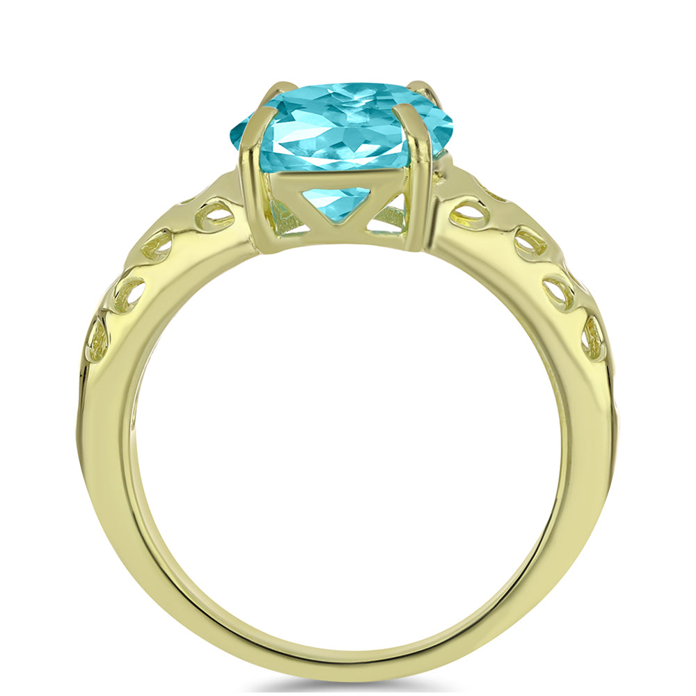Anillo de Plata Bañada en Oro con Cuarzo Paraiba 2 
