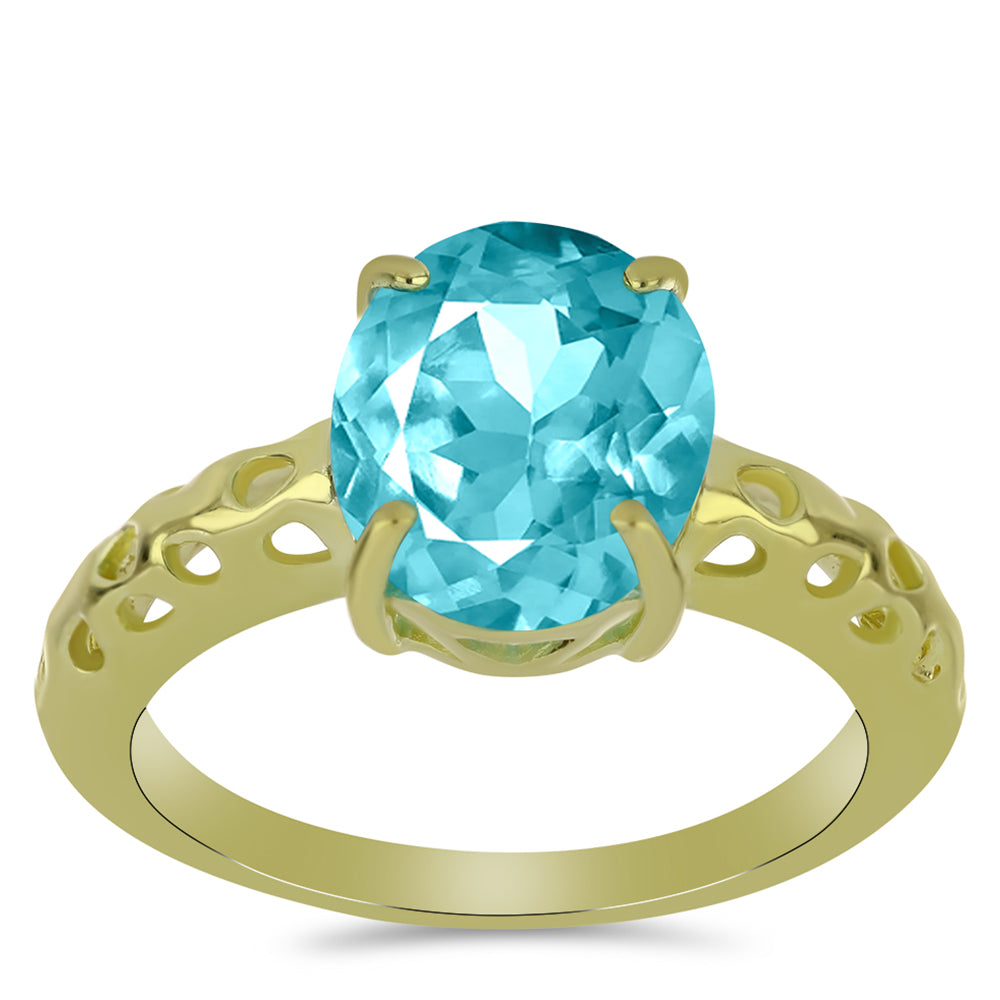 Anillo de Plata Bañada en Oro con Cuarzo Paraiba 3 